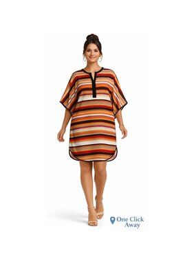 DKNY Dress Medium Multicolor Stripe Shift Tunic Kimono Sleeves Casual Boho Chic